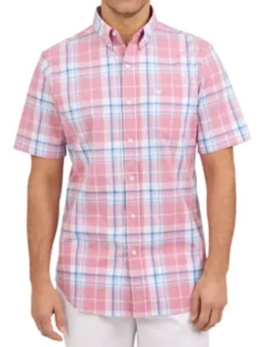 Chaps men's XL short-sleeve button-down shirt pink and blue plaid